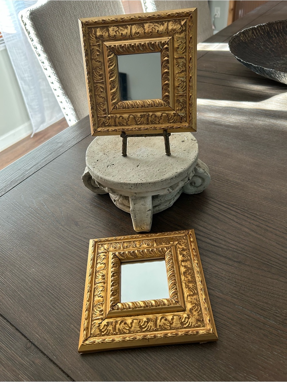 Pair of Vintage Ornate Gold Square Mirrors 7x7 - Hollywood Regency Style Gallery